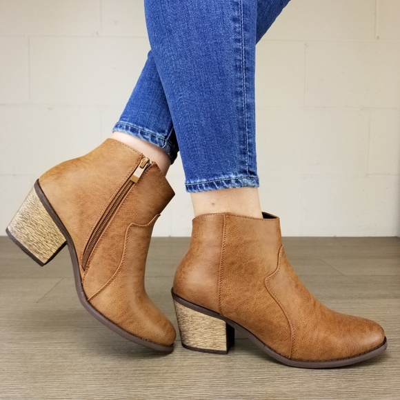 Shoes - Cowgirl Ankle Booties Faux Leather